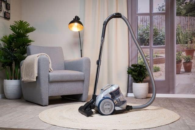 Aspirador sem saco DD2501, 850 W, filtro HEPA 12, alcance de 7,5 m, escova combinada e embutida, escova de parquet, 5,5 kg, caixa de recolha de pó de 1,5 L, cinzento/azul