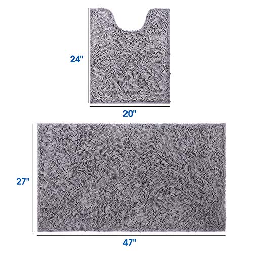 HOMEIDEAS Bathroom Runner Rugs Grey, Includes 1 Long Bath Rug Runner 47