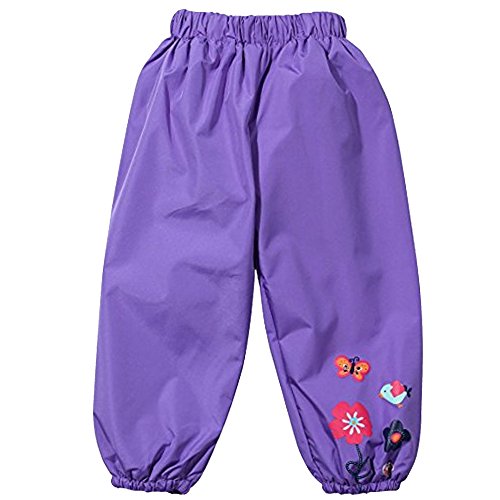 Toddler Girls Boys Waterproof Rain Pants Winter Windbreak Flower Print Outwear Purple 100 - Thumbnail 5