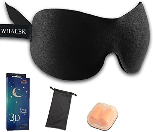 Whalek Memory Foam Deep Molded Sleep Mask, with Ear Plug and Carry Pouch Light Weight and Comfortable Eye Mask, Super Soft Material (Black)