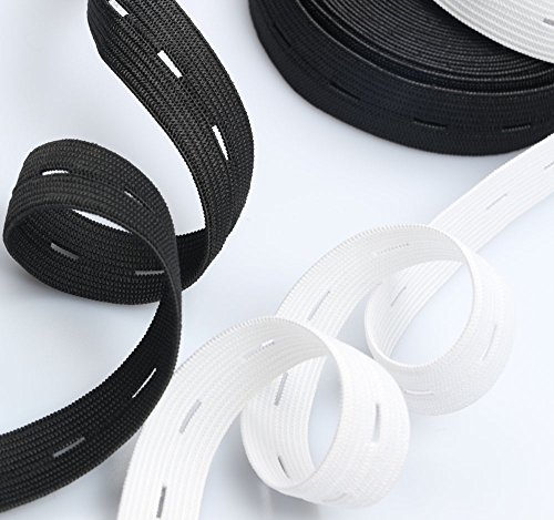 RERIVER 3/4" by 10Yds Buttonhole Elastic and 10pcs Resin Button(White/Black,5Yds each color) - Thumbnail 4