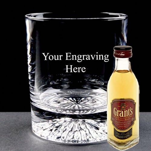 Personalised Engraved 8 oz Crystal Alaska glass,50ml Miniature Grants Whisky in Board Gift box