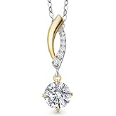 Gem Stone King 925 Silver and 10K Yellow Gold Gemstone Birthstone and White Lab Grown Diamond Pendant Necklace for Women | Round 6MM and 1MM | With 18 Inch Chain