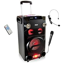 Pyle Portable PA Speaker Karaoke  Speaker BoomBox  Wireless Belt Pack Headset Microphone Mic Sound System Wireless Bluetooth  Built-in Battery, ,Mic Talk-Over & Recording Ability, MP3/USB/SD/FM Radio
