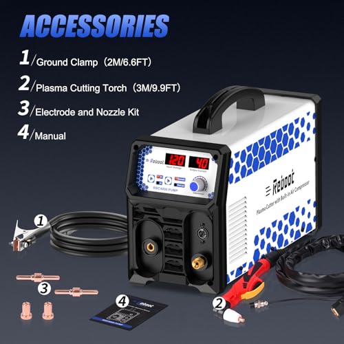 Reboot Plasma Cutter with Built in Air Compressor 40A 120V IGBT Inverter Digital Cutting Machine, 3/8 Inch Clean Cut and 3/5 Inch Max Cut High Frequency