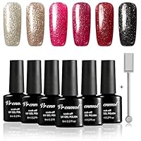 Vrenmol Gel Polish 6pcs Soak Off UV LED Glitter Bling Gel Nail Lacquer Set Nail Art Varnish Starter Kit 8ml/0.27fl.oz