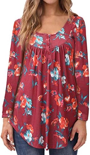 Bzonly Womens Blouses Long Sleeve Floral Print Tunic Tops Button Up Casual Shirts