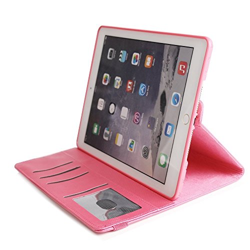 Xiaoai Apple iPad 2018 9.7/2017 9.7/iPad Air 2/iPad Air 9.7 inch Case,360 Degrees Rotating Multi Angles Slim Stand with Auto Sleep/Wake and Card Slots Smart Detachable Cover (Pink)