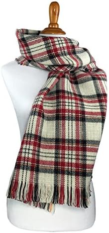 Long Shawl Scarf for Women Warm, Chunky, and Multicolor Plaid Big Winter Fashion Scarves (White Red Black)