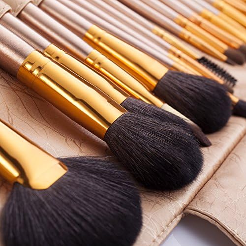 20 pcs Brush Set made of Soft Goat Hair Pony Hair | Flend Professional Makeup Brushes with PU Leather Roll Pouch