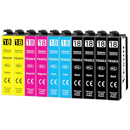 Veson 18XL Ink Cartridges Compatible with Epson XP 322 for XP-215 XP-205 XP-225 XP-305 XP-325 XP-422 XP-405 XP-415 XP-425 XP-315 XP-312 XP-412 XP-102 (Pack of 10)