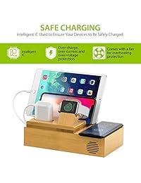 CHGeek Bamboo Wireless Charger-Charging-Station-for-Multiple-Devices, Charging Dock for Apple Watch, AirPods. -Wireless-Charging-Pad Organizer for iPhone, Tablets. Compatible iPhone X XS XR Xs Max 8