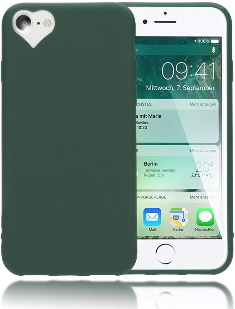 NALIA Heart Cover Compatible with iPhone SE 2020/8 / 7 Case, Slim Protective Shockproof Mobile Cell Phone Bumper, Silicone TPU Rubber Soft Skin, Ultra-Thin Rugged Coverage Shell, Color:Green