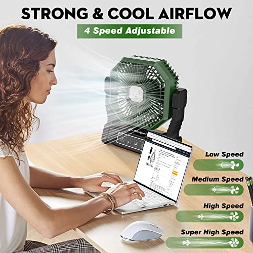 Multper Camping Fan with LED Light, Rechargeable for Outdoor Camping Tent with Hook and Remote, Powerful 4 Speed USB Desk Fan for Fishing, Power Outage, Picnic