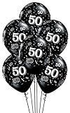 Qualatex 50-A-Round Biodegradable Latex Balloons, Onyx Black with White Prints All-Around, 11-Inch (10-Units)