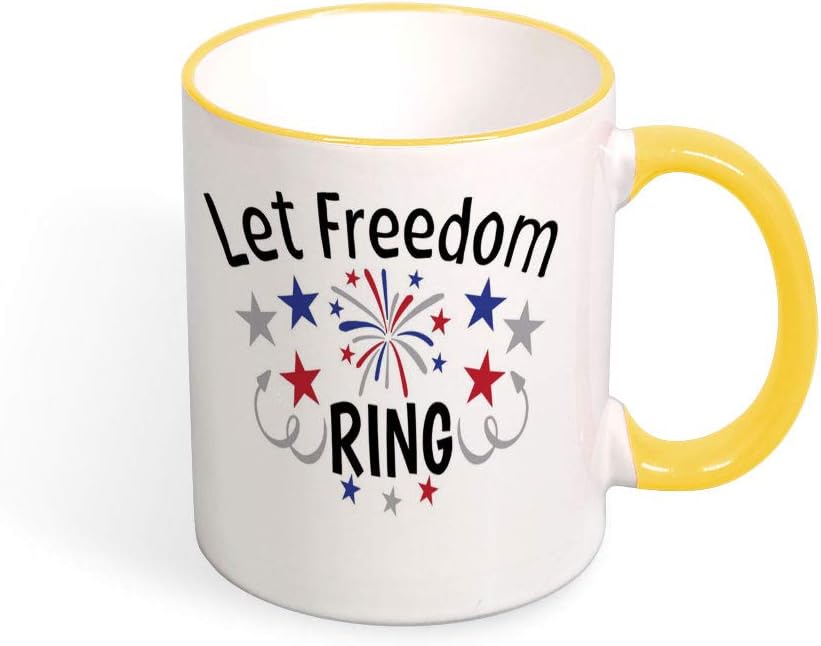 DKISEE Let Freedom Ring Color Coffee Mug Mouth And Handle Novelty 11oz Ceramic Mug Cup Birthday Christmas Anniversary Gag Gifts Idea