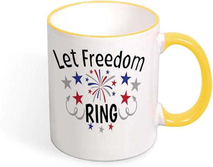 DKISEE Let Freedom Ring Color Coffee Mug Mouth And Handle Novelty 11oz Ceramic Mug Cup Birthday Christmas Anniversary Gag Gifts Idea