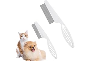 NADUSEP Pet Grooming Comb - 2-in-1 Multifunctional Stainless Steel Comb for Flea, Tear Stain Removal, and Dehairing Dogs and Cats' Face, Paws, and Body