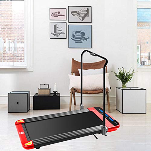 Popsport Foldable Treadmill Indoor Under Desk Treadmill Desk Large Running Surface Walking Office Treadmill Cardio(Red Black Handle)