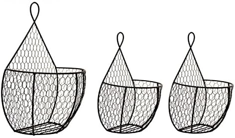 J Miles CO Useful 3pcs Hanging Display Storage Baskets - Triple of Wall Mount Baskets 1 Large 2 Small Wall Hanging Units for Flowers, Fruits and Veggies, Decorations, and More