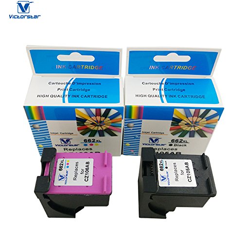 VICTORSTAR @ Remanufactured Ink Cartridges Replacement For HP 662XL ( 1 Black CZ105AB+ 1 Tri-Color CZ106AB ) High Yield- With Chips for Showing Ink Volume