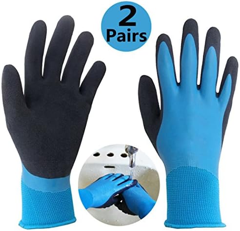 Waterproof Work Gloves 2 Pairs/Pack, Double Coating Non-Slip Hand Protective Safety Gloves, Improved Dexterity Comfortable for Gardening Watering Clamming Car Cleaning Multipurpose Use.