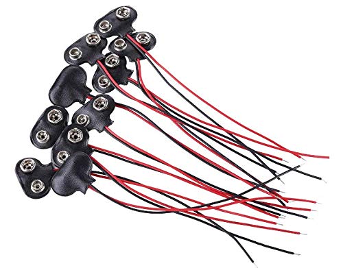 SMIN 10 Pcs 9V Battery Clip Connector, Faux Leather Long Cable Housing Connection(T Type)