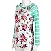 ANGLIN Women Striped Floral Long Sleeve Round Neck Shirt Top Blouse (XL)