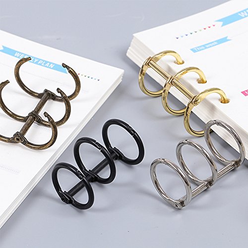 Ozzptuu 2PCS Stainless Steel 3-Ring Loose Leaf Binder Retro Binding Spines Combs DIY Notebook Ring (Black+Bronze, 0.79 inches)