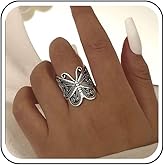 Jugielu Vintage Butterfly Ring Adjustable Open Carved Texture Butterfly Wrap Ring Gold Metal Insects Knuckle Finger Rings Statement Jewelry for Women