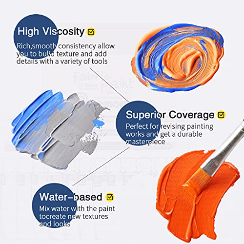 COLORFUL Fabric Paint Set for Clothes with 3 Brushes,1 Palette and 12