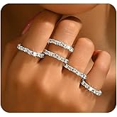 Twentylo Silver Crystal Rings Set for Women,Glitter Rhinestone Stretch Rings for Wedding Bridal,Dainty Bling Cz Stackable Knuckle Rings