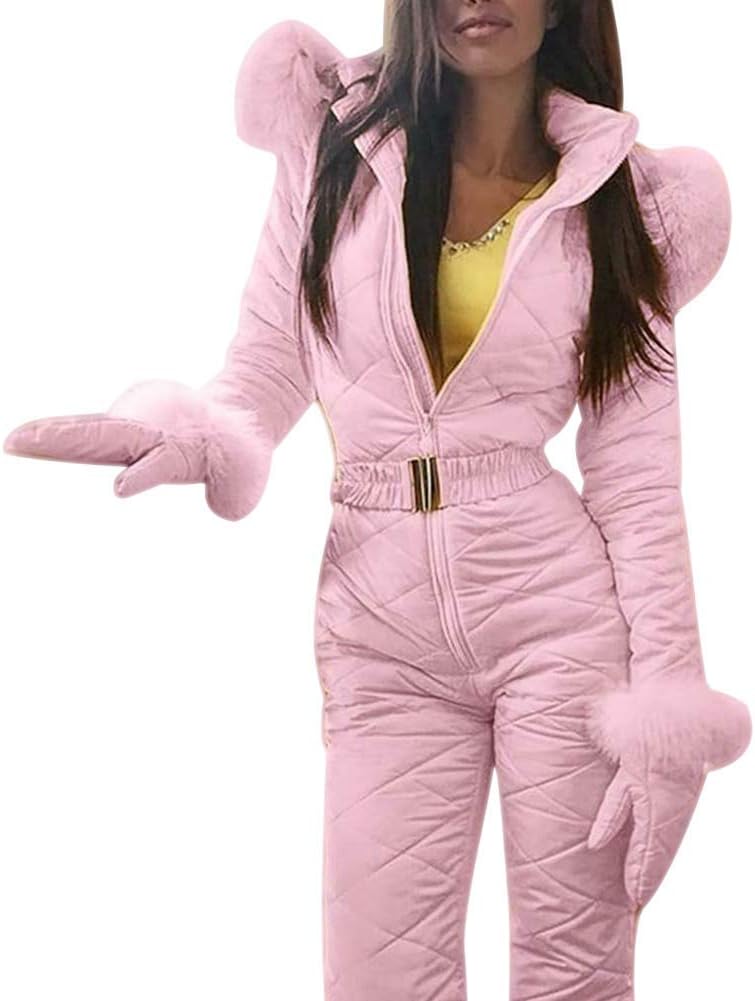 Tincocen Women Ski Suit Winter Warm Snowsuit Outdoor Sports Pants Ski Suits Set Hooded Jumpsuit Zipper Waterproof Ski Jumpsuit