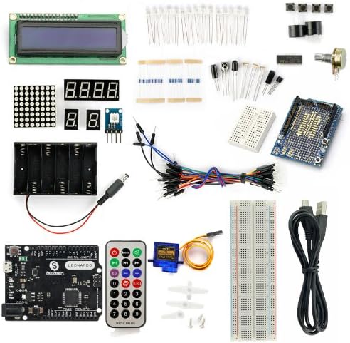 SainSmart Leonardo R3 Starter Kit for Arduino (1602CLD + Prototype Mini Breadboard + Servos 5V included) With Tutorial Instruction Manual on Basic Arduino Projects
