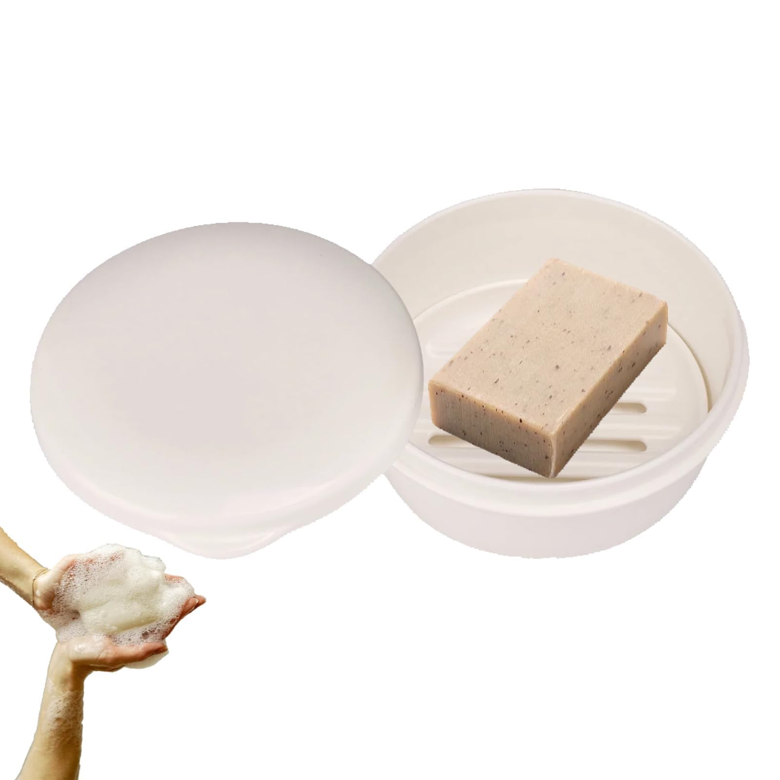 Soap Dish Holder with Removable Drying Rack Double Layer Draining Soap Dish Tray Holder 3.8x1.8inch Bar Travel Soapbox Container Round for Bathroom School Gym