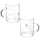 QWORK Caffeine Beaker Mug - Borosilicate Glass, 2 Pack 16 oz (450 ml), Chemistry-Themed Coffee Mug for Science Enthusiasts, Teachers