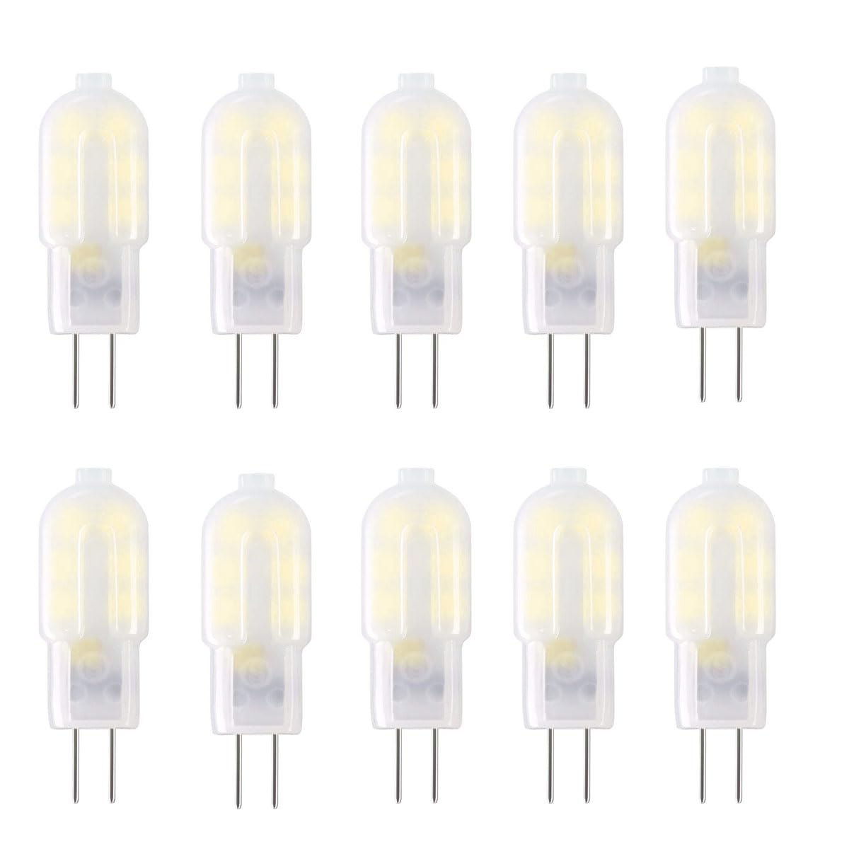 WULUN G4 Bi-pin Base LED Bulbs 2W Energy Saving Lamps with Milky White Cover, Replace 20W Halogen, 200LM, 360°Beam Angle, AC/DC 12V, Non Dimmable, 10Pcs