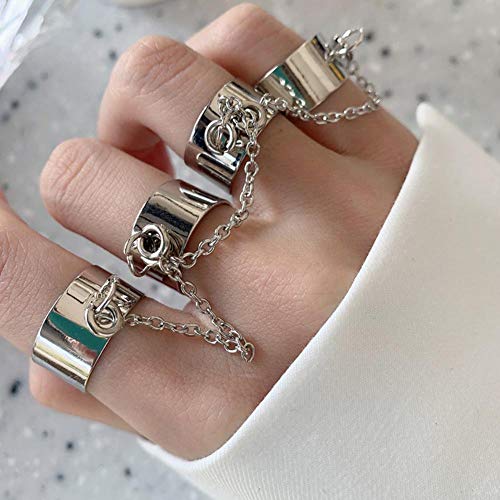 H.D.S.N. Punk Multi Layer Chain Finger Rings Adjustable Stackable Vintage Silver Punk Statement Ring for Women Girls