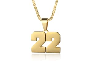 SUSOOK Number Necklaces Personalized Necklaces 18K Gold Plated Initial Number Pendant Stainless Steel Chain Sports Necklaces for Men Women