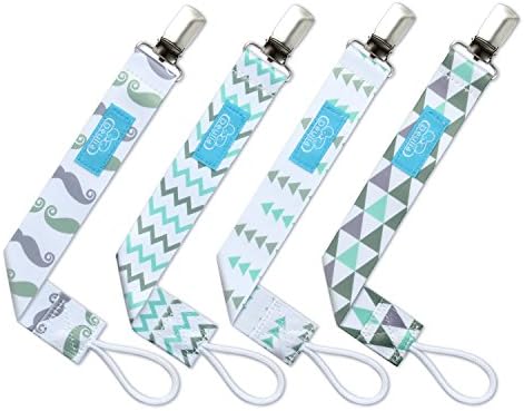 Soother Pacifier Clips Holders - Deulia 4 Pack Unisex Baby for Teeth Ring Toy Leash, Double-side Print Modern Design