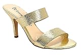 De Blossom Collection Nova Women's Vegan Leather Metallic Slip-On Heeled Sandal