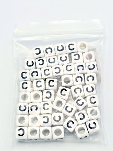 FEQM Pre-Sorted Letter Beads (6mm 50 pcs, White - Black Letter C)