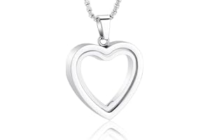 zeqingjw Glass Cremation Jewelry Necklace for Ashes Heart Memorial Lockets for Ashes Stainless Steel Keepsake Urn Ashes Pendants