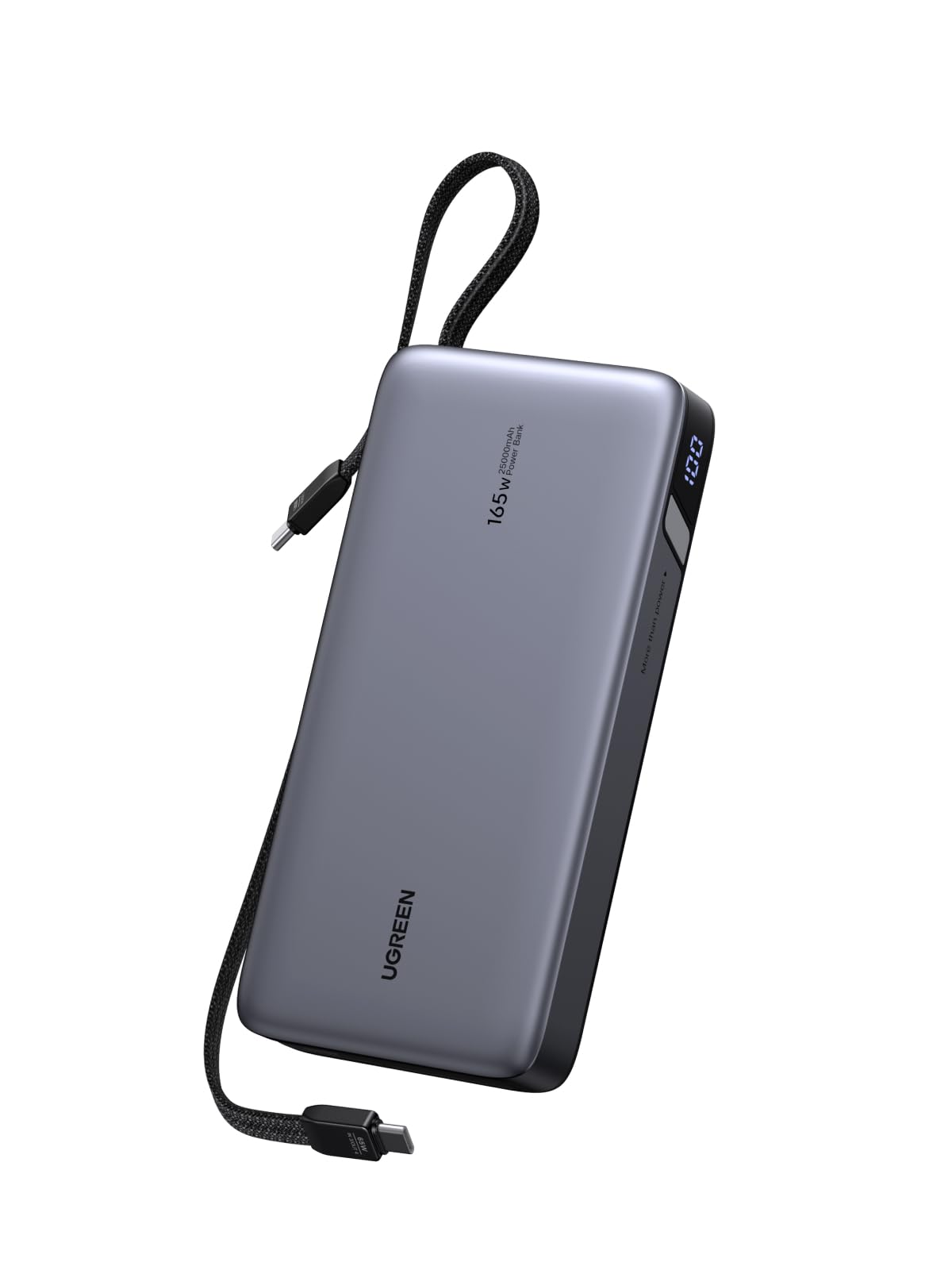 UGREEN Nexode Power Bank, 25000mAh 165W Schnellladen mit 2 Integrierten USB-C Kabeln (140W PD3.1), Kompatibel mit MacBook Pro 16",Dell XPS, iPad Pro, Steam Deck, Galaxy S25 Ultra, iPhone 17