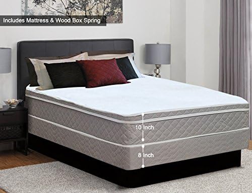 GREATON Medium Plush Eurotop Pillowtop Innerspring Mattress And 8"Wood Boxspring/Foundation Set, Queen, 1