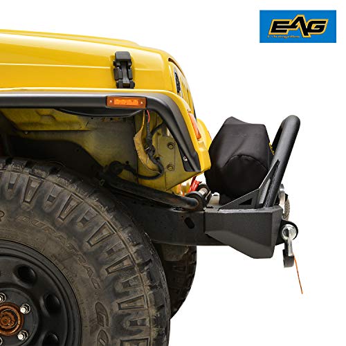 EAG Stubby Front Bumper with Winch Plate Steel Black Textured Fit for