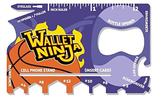 Wallet Ninja SPORTS: Baseball, Basketball, Football 18 in 1 Credit Card Sized Multitool - Basketball