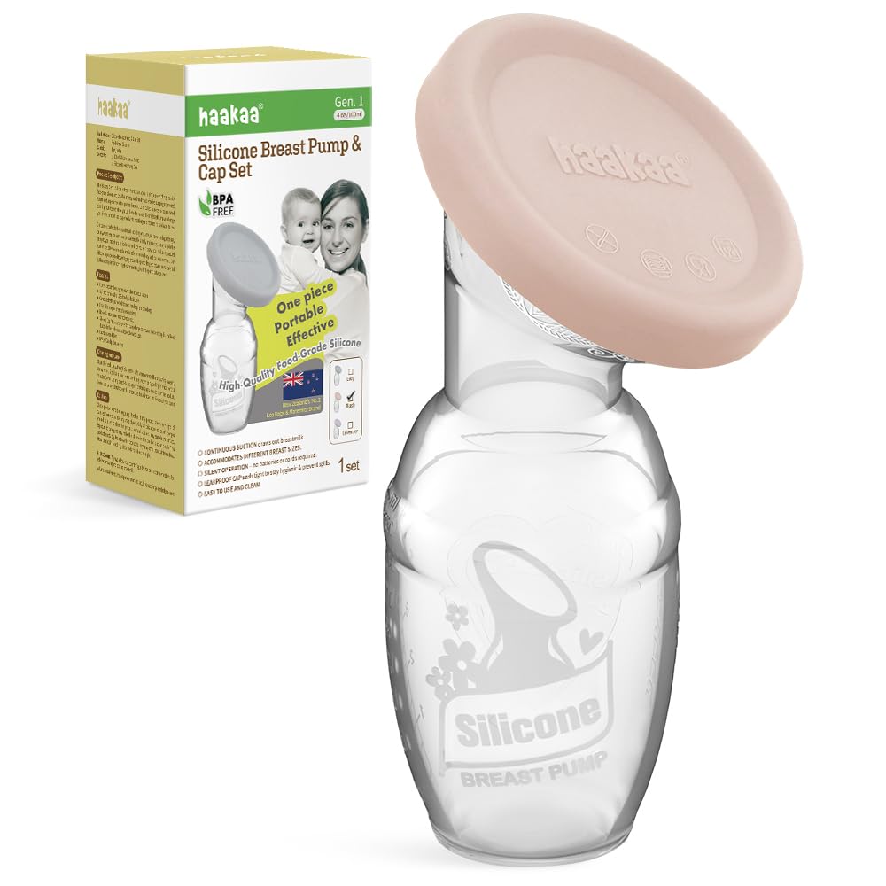 haakaa Manual Breast Pump – Patented Silicone Milk Collector, Continuous Natural Suction, Hands-Free & Silent Operation, Spill-Proof with Silicone Cap, 4oz/100ml Blush