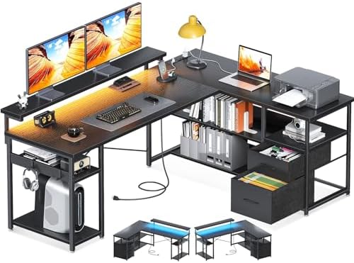 سعر ODK L Shaped Gaming Desk with Power Outlets & LED Stripe ...