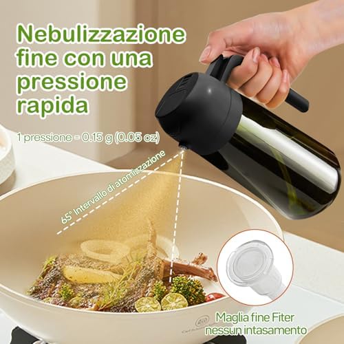 Spruzzino Olio in Vetro Luce Blocco Scuro Verde per Friggitrice Aria 2 in 1, 470 ml Dosatore d'Oliva Bottiglia e Oliera Spray da Cucina, Nebulizzatore per Alimenti (Nero)
